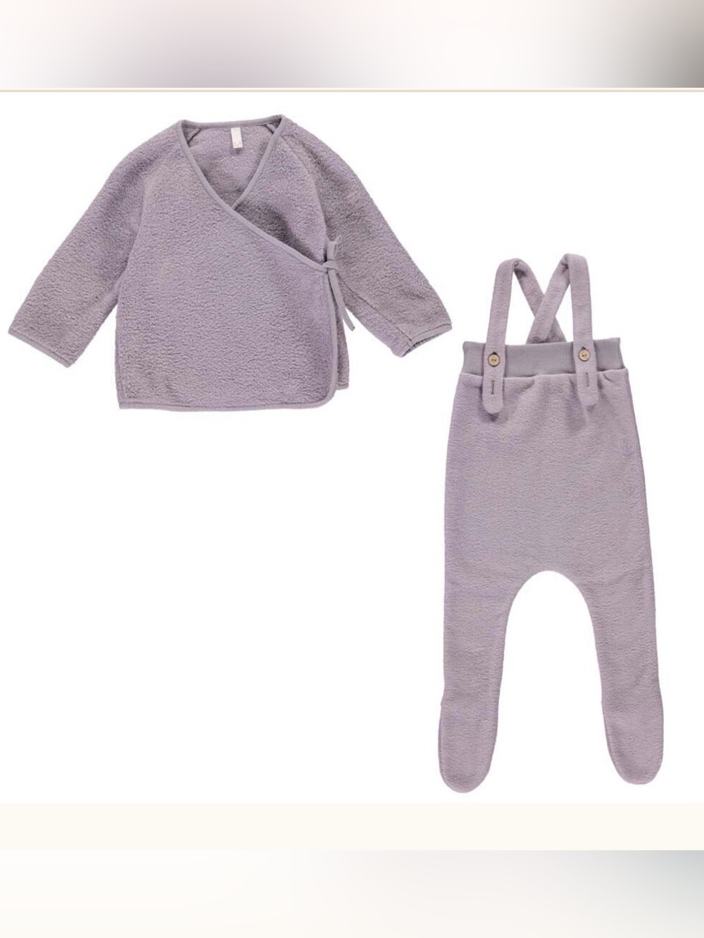 Cozy Lavender Wrap Top and Suspender Footed Pants Set for Kids
